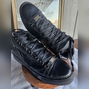 BALENCIAGA ARENA CREASED  Black leather High-Top Men's Sneakers